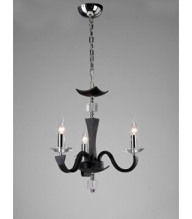 Ceiling Pendant Chandelier 3 Light Polished Chrome, Black Faux Leather, Crystal - 2