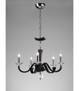 Ceiling Pendant Chandelier 5 Light Polished Chrome, Black Faux Leather, Crystal - 2