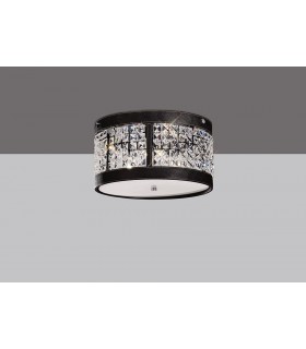 Ceiling Cylindrical 3 Light Polished Chrome, Dark Brown Faux Leather, Crystal - 2