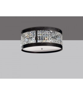 Ceiling Cylindrical 4 Light Polished Chrome, Dark Brown Faux Leather, Crystal - 2