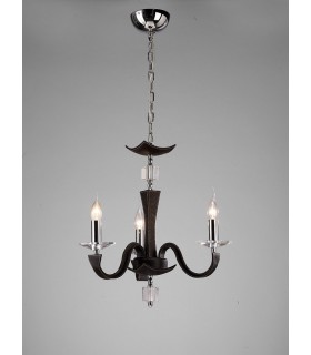 Ceiling Pendant Chandelier 3 Light Polished Chrome, Dark Brown Faux Leather, Crystal - 2