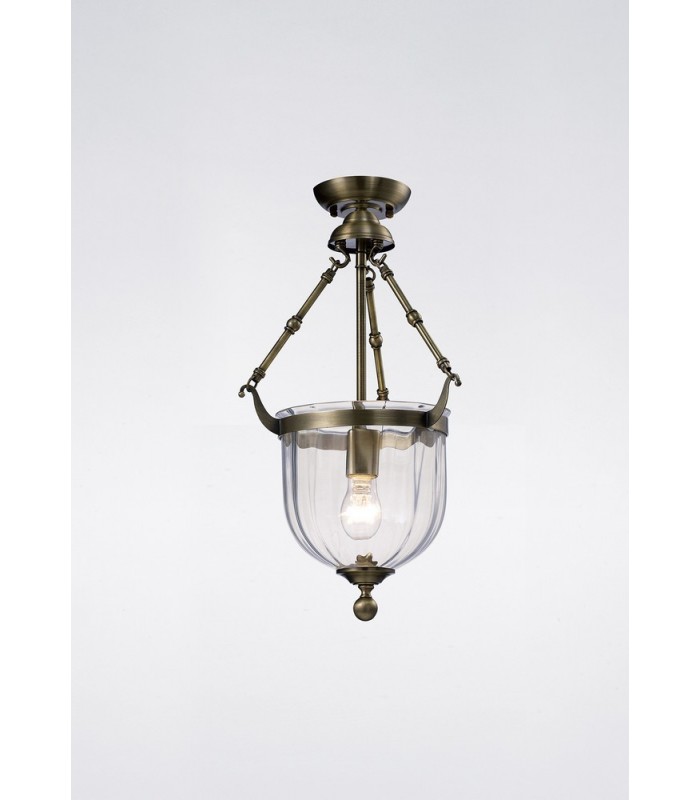 Ceiling Pendant Lantern 1 Light Antique Brass, Glass - 12