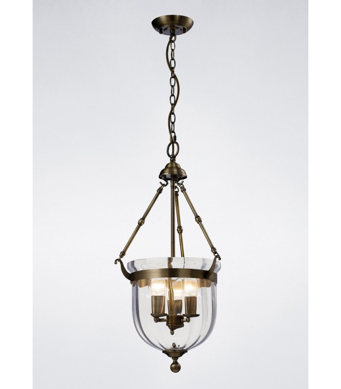 Ceiling Pendant Lantern 3 Light Antique Brass, Glass - 2