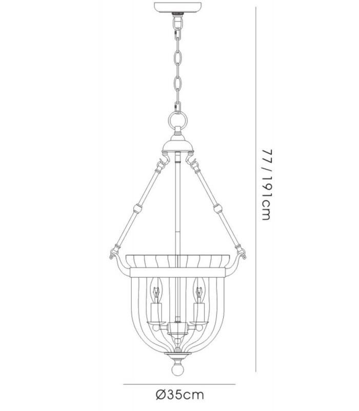 Ceiling Pendant Lantern 3 Light Antique Brass, Glass - 3