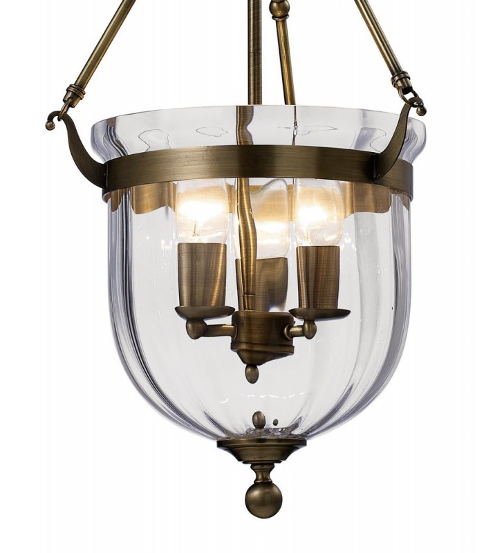 Ceiling Pendant Lantern 3 Light Antique Brass, Glass - 6