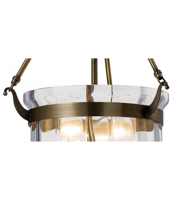 Ceiling Pendant Lantern 3 Light Antique Brass, Glass - 7