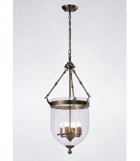 Ceiling Pendant Lantern 4 Light Antique Brass, Glass - 2