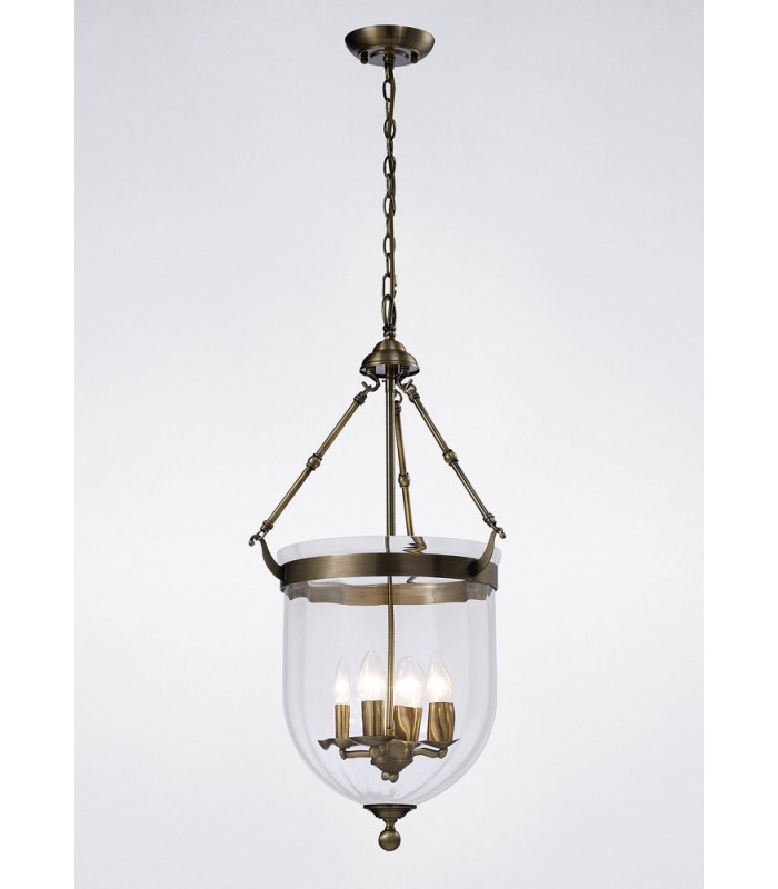 Ceiling Pendant Lantern 4 Light Antique Brass, Glass - 2