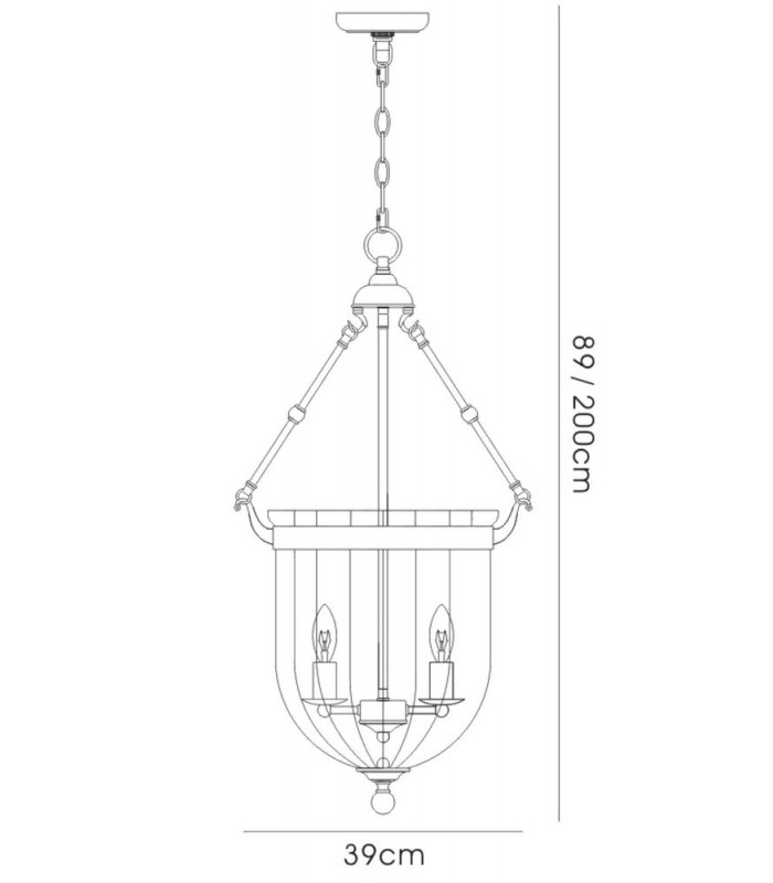 Ceiling Pendant Lantern 4 Light Antique Brass, Glass - 3