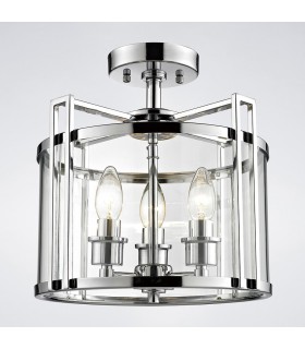 Semi Flush Ceiling 3 Light Polished Chrome, Glass - 2