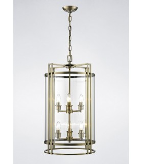 Ceiling Pendant Lantern 6 Light Antique Brass, Glass - 2