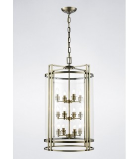 Ceiling Pendant Lantern 12 Light Antique Brass, Glass - 2