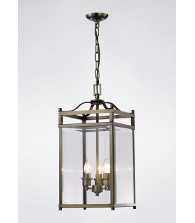 Ceiling Pendant Lantern 3 Light Antique Brass, Glass - 2