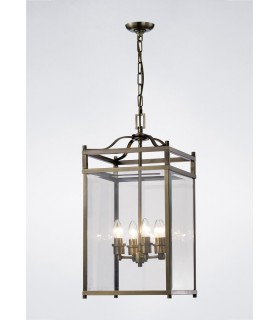 Ceiling Pendant Lantern 4 Light Antique Brass, Glass - 2