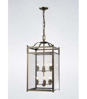 Ceiling Pendant Lantern 6 Light Antique Brass, Glass - 2