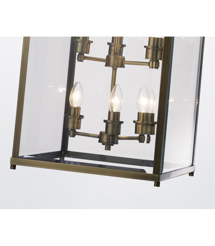 Ceiling Pendant Lantern 6 Light Antique Brass, Glass - 6