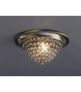 Flush Bowl Ceiling Small 2 Light Antique Brass, Crystal - 2