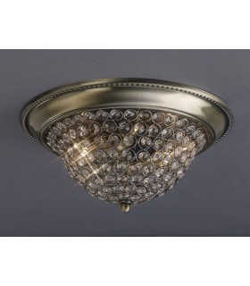 Flush Bowl Ceiling Medium 2 Light Antique Brass, Crystal - 2