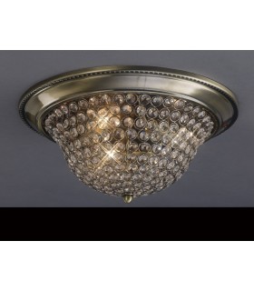 Flush Bowl Ceiling Large 3 Light Antique Brass, Crystal - 2