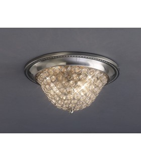 Flush Bowl Ceiling Small 2 Light Satin Nickel, Crystal - 2