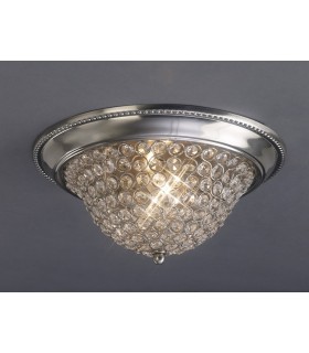 Flush Bowl Ceiling Medium 2 Light Satin Nickel, Crystal - 2