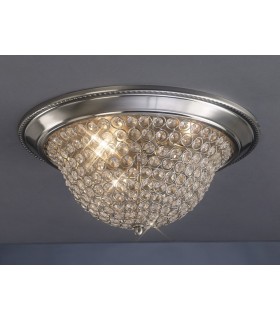 Flush Bowl Ceiling Large 3 Light Satin Nickel, Crystal - 2