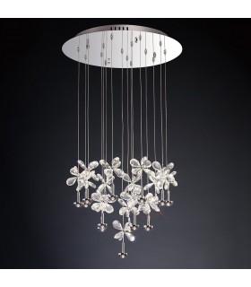 Ceiling Cluster Pendant Round 16 Light 4000K LED Polished Chrome, Crystal - 2