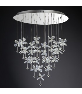 Ceiling Cluster Pendant Round 28 Light 4000K LED Polished Chrome, Crystal - 2