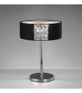 Table Lamp Round with Black Shade 2 Light Polished Chrome, Crystal - 2