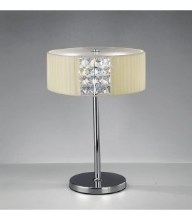 Table Lamp Round with Cream Shade 2 Light Polished Chrome, Crystal - 2