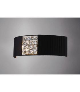 Flush Wall Lamp with Black Shade 2 Light Polished Chrome, Crystal - 2