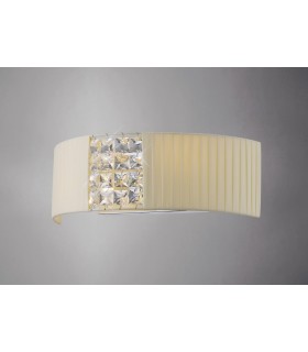 Flush Wall Lamp with Cream Shade 2 Light Polished Chrome, Crystal - 2