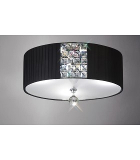 Flush Ceiling Round with Black Shade 3 Light Polished Chrome, Crystal - 2
