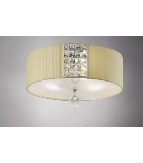 Flush Ceiling Round with Cream Shade 3 Light Polished Chrome, Crystal - 2