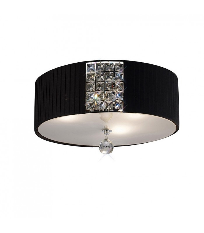 Flush Ceiling Round with Cream Shade 3 Light Polished Chrome, Crystal - 4