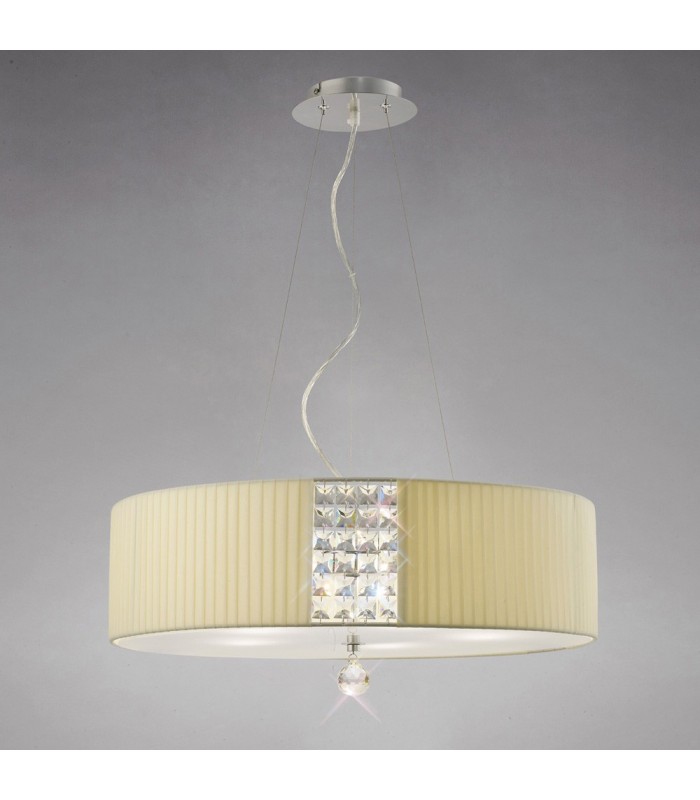 Ceiling Pendant Oval with Cream Shade 4 Light Polished Chrome, Crystal - 2