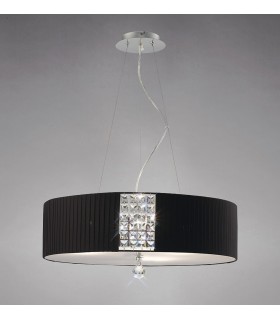 Ceiling Pendant Round with Black Shade 5 Light Polished Chrome, Crystal - 2