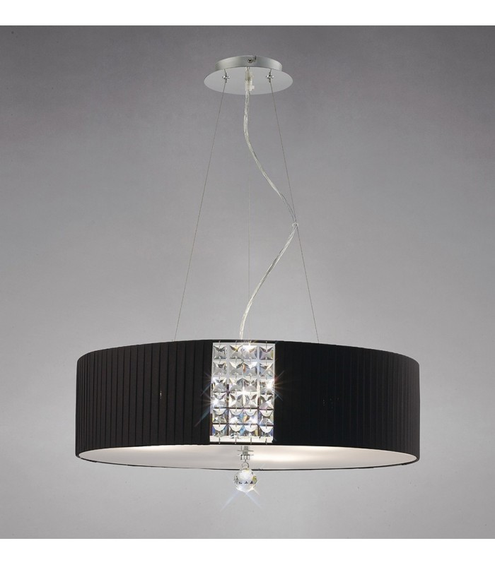 Ceiling Pendant Round with Black Shade 5 Light Polished Chrome, Crystal - 2