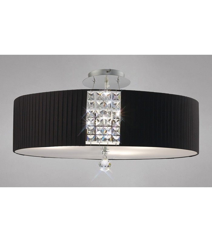 Ceiling Pendant Round with Black Shade 5 Light Polished Chrome, Crystal - 4