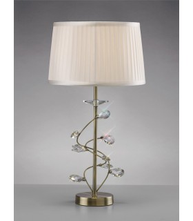 Table Lamp with White Shade 1 Light Antique Brass, Crystal - 2