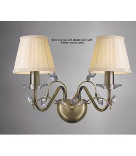 Wall Lamp 2 Light Antique Brass, Crystal (SHADE SOLD SEPARATELY)  - 2