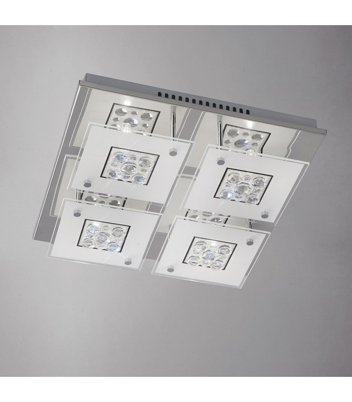 Flush Ceiling Square 4 Light Polished Chrome, Glass, Crystal - 2
