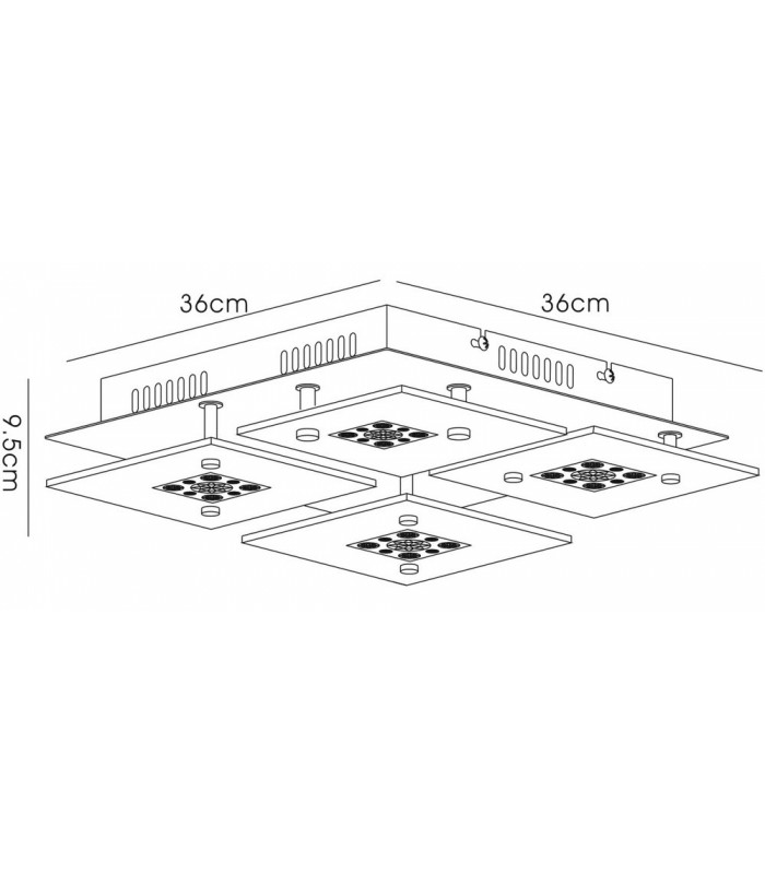 Flush Ceiling Square 4 Light Polished Chrome, Glass, Crystal - 3
