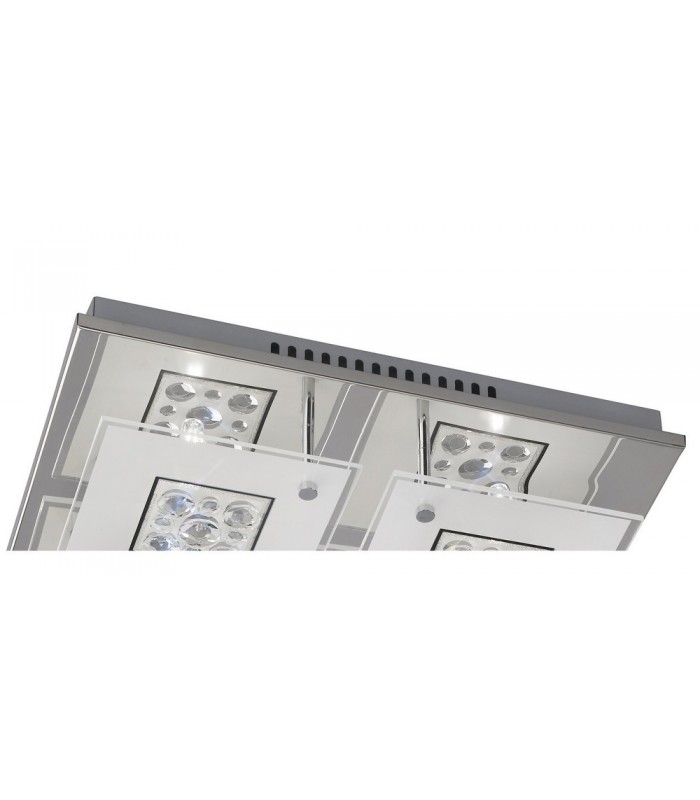 Flush Ceiling Square 4 Light Polished Chrome, Glass, Crystal - 4