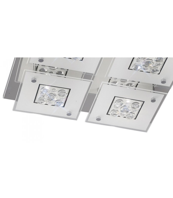 Flush Ceiling Square 4 Light Polished Chrome, Glass, Crystal - 5