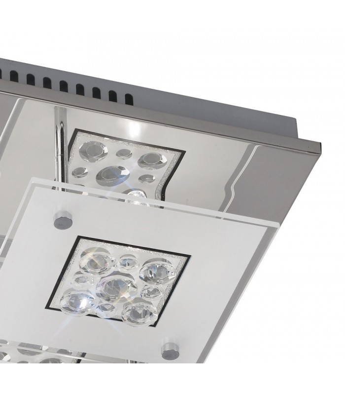 Flush Ceiling Square 4 Light Polished Chrome, Glass, Crystal - 7