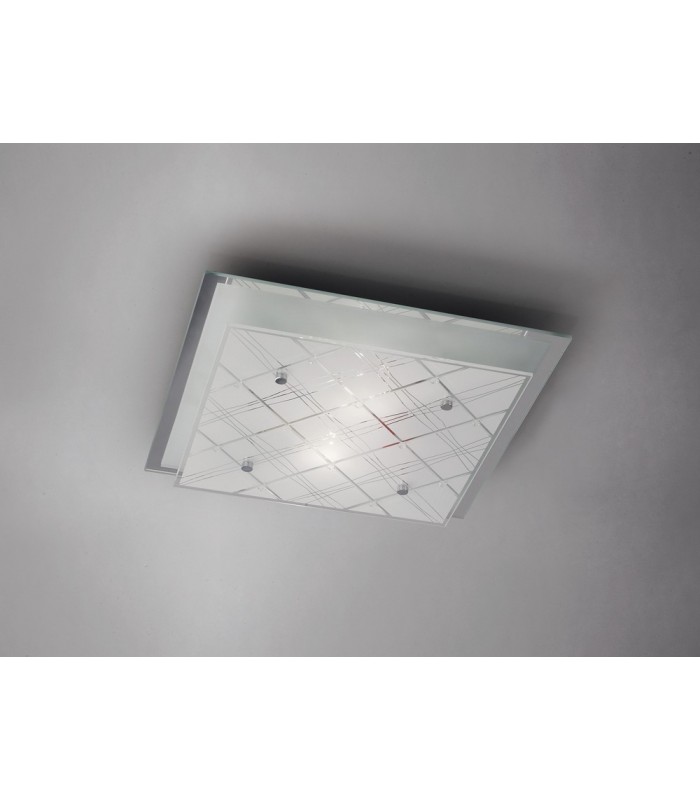 Flush Ceiling Square 2 Light Medium Polished Chrome, Glass - 2