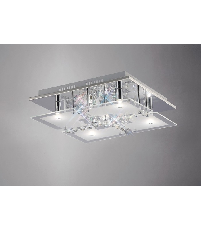 Flush Ceiling 5 Light Polished Chrome, Glass, Crystal - 2