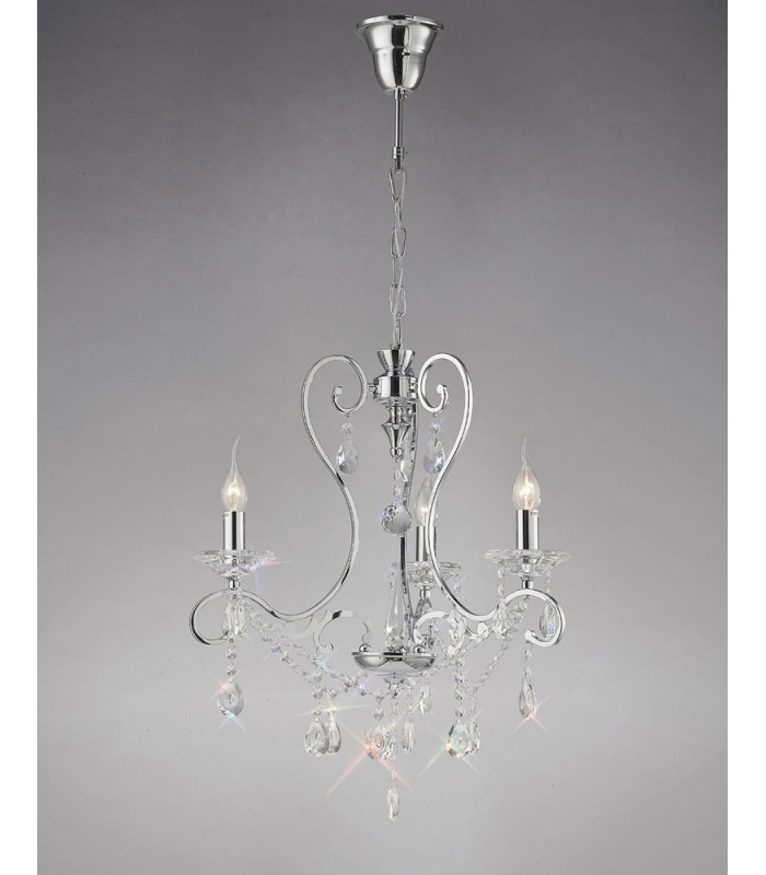 Ceiling Pendant Chandelier 3 Light Polished Chrome, Crystal - 2