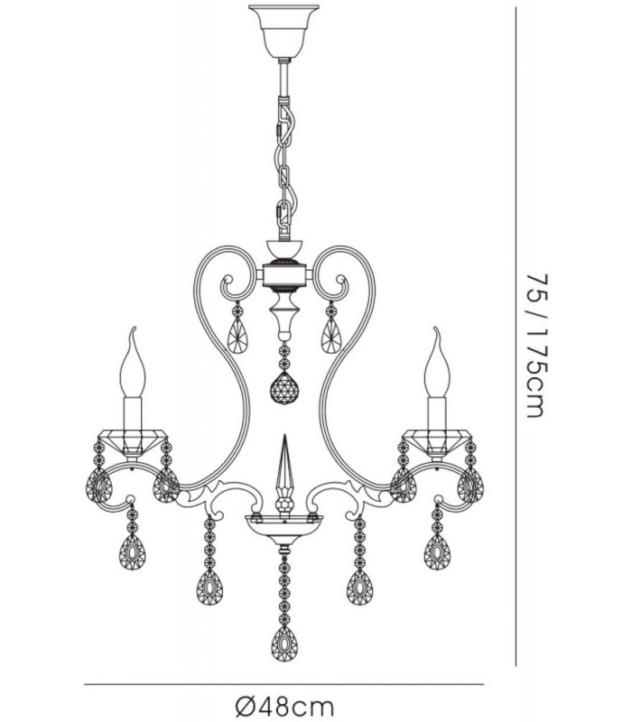Ceiling Pendant Chandelier 3 Light Polished Chrome, Crystal - 3